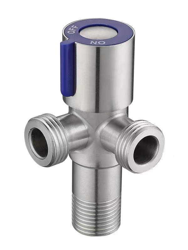 Blue Handle 90° Valv ta 'l-angolu bi tliet direzzjonijiet ta' żbokk doppju