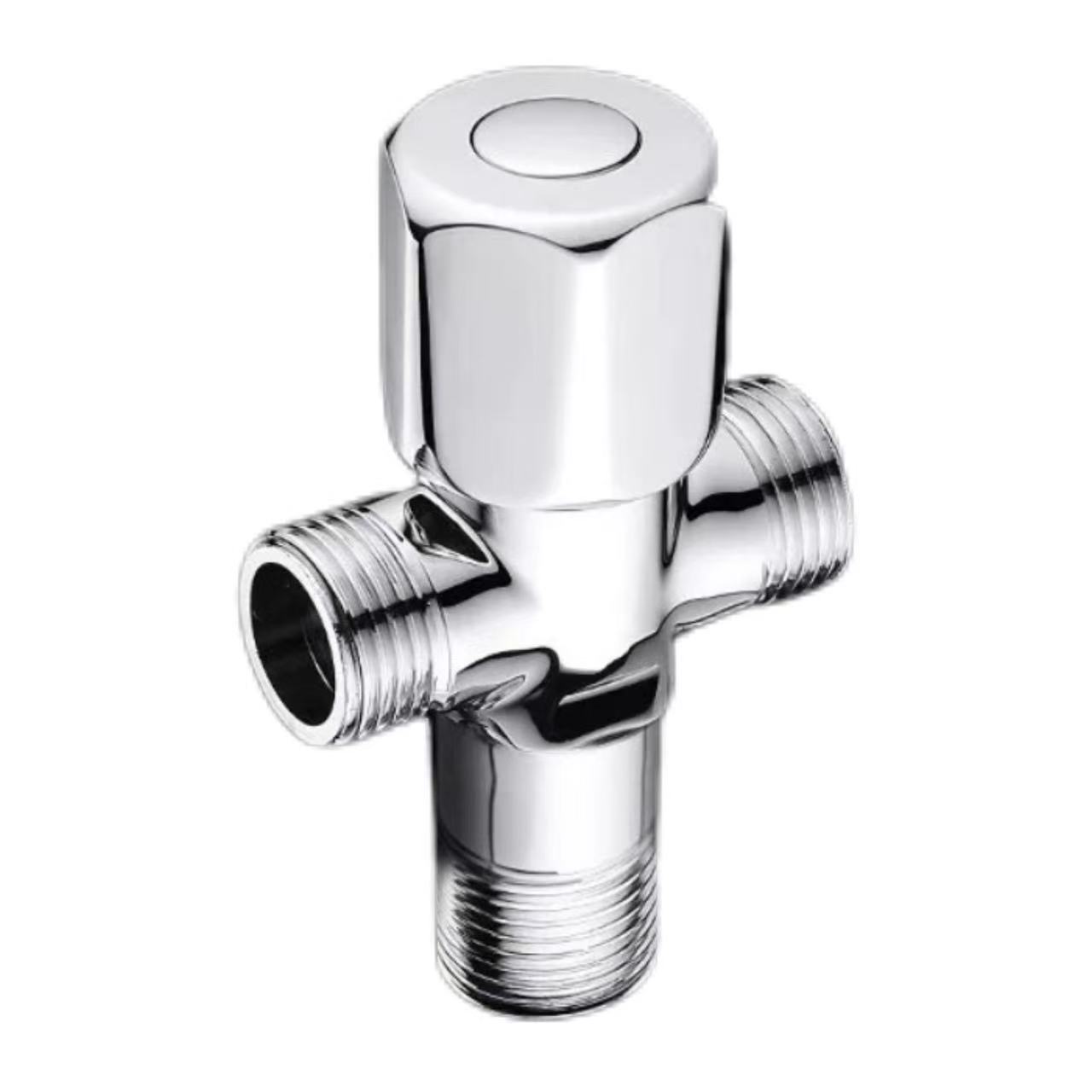 Valv ta 'l-angolu bi tliet direzzjonijiet ta' Kontroll Uniku Electroplated Valv ta 'l-angolu bi tliet direzzjonijiet ta' Kontroll Uniku Electroplated