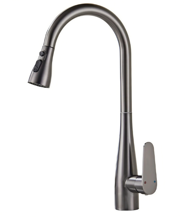 Gunmetal Griż Għoli-Ark Gooseneck tal-kċina sħun u kiesaħ Pull-Out Faucet Gunmetal Griż Għoli-Ark Gooseneck tal-kċina sħun u kiesaħ Pull-Out Faucet