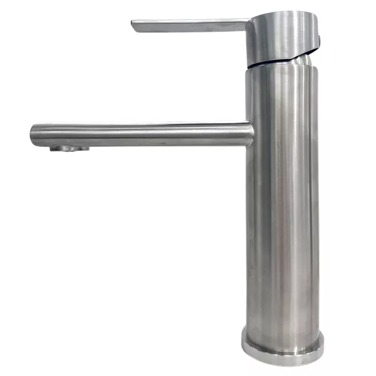 Faucet tal-baċin ċilindriku brushed b'żennuna dritta u kiesħa